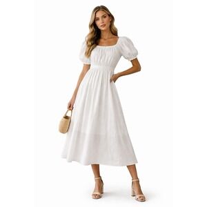 Petal And Pup White Cotton‎ Linen Dress Puff Sleeves Cross Back Size 8 NWT